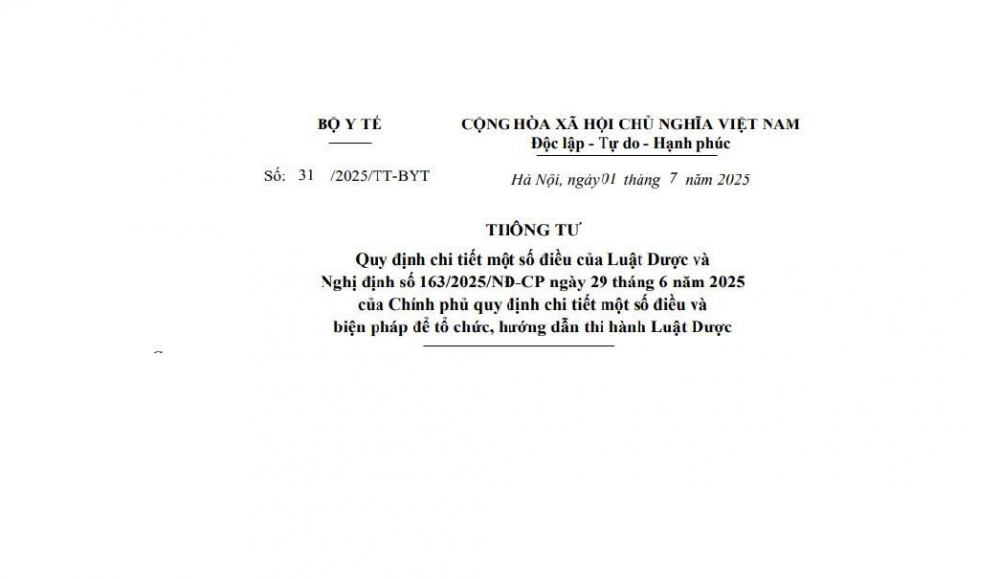 Tóm tắt Thông tư 31/2025/TT-BYT ngày 01/07/2025 của Bộ Y tế Quy định chi tiết một số điều của Luật Dược và Nghị định số 163/2025/NĐ-CP  (Kinh doanh dược)