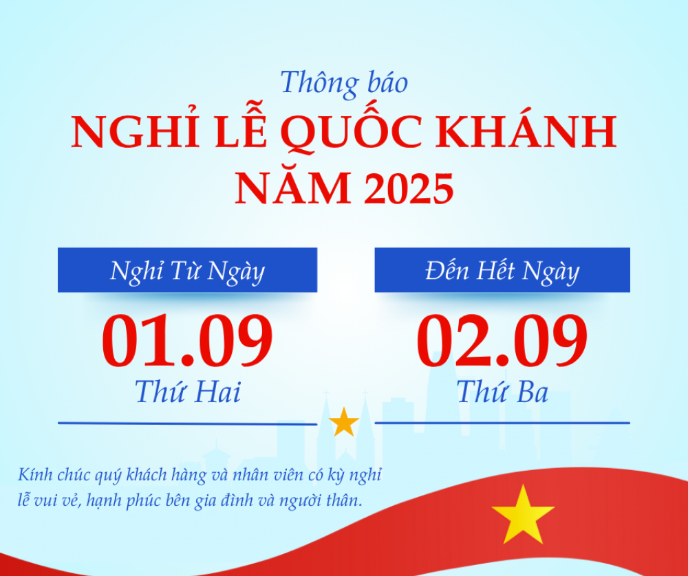 Thông Báo Lịch Nghỉ Lễ Quốc Khánh ngày 02/09